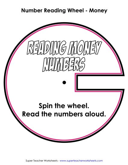 Reading Money Amounts - Reading Numbers Wheel - Money (Printable PDF Worksheet)