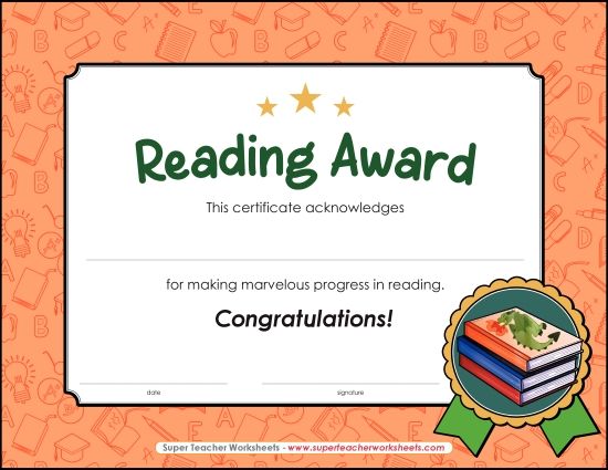 Reading & Writing Awards - Reading Progress Award (Printable PDF Worksheet)