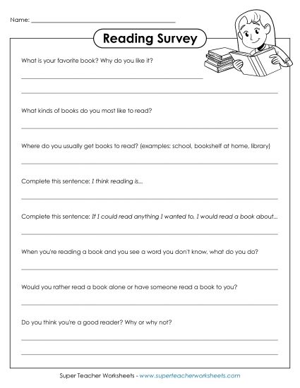 Surveys - Reading Skill Survey (Printable PDF Worksheet)