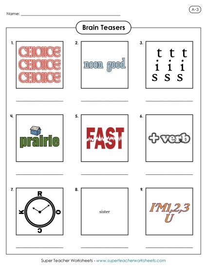 Rebus Puzzles - Rebus Puzzle Activity A-3 (Printable PDF Worksheet)