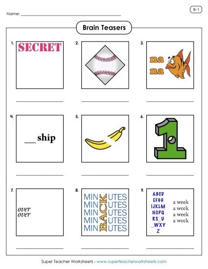 Rebus Puzzles - Rebus Puzzle Activity B-1 (Printable PDF Worksheet)