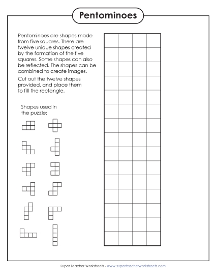Rectangle Pentomino Puzzle #1  (4 Squares by 15 Squares) (Printable PDF Worksheet)