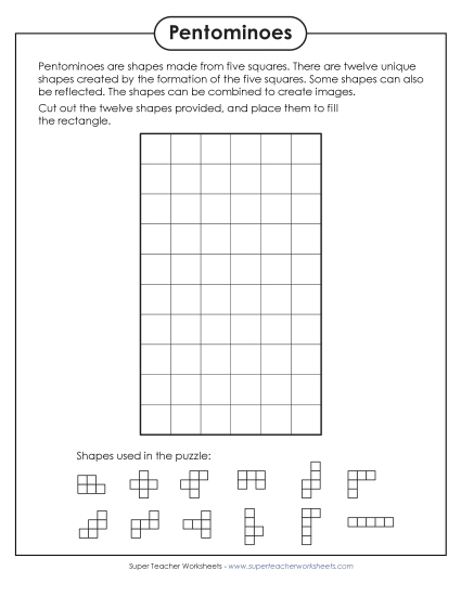 Rectangle Pentomino Puzzle #2  (6 Squares by 10 Squares) (Printable PDF Worksheet)