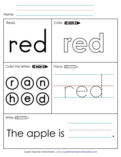 Individual Sight Words - Red (Sight Word) (Printable PDF Worksheet)