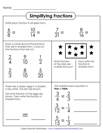 Simplifying Fractions - Reducing/Simplifying Fractions (Printable PDF Worksheet)