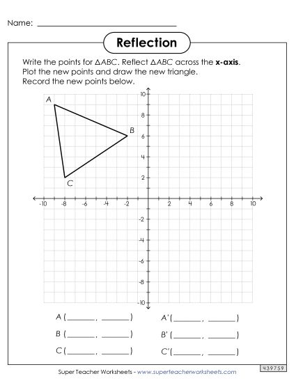 Reflections Only - Reflections on a Coordinate Grid (Large) (Printable PDF Worksheet)