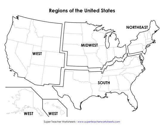 Maps of the USA - Regions of the USA (Printable PDF Worksheet)