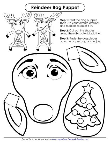 Paper Bag Puppets - Reindeer Paper Bag Puppet (Printable PDF Worksheet)