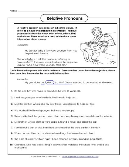 Basic Pronouns - Relative Pronouns (Printable PDF Worksheet)