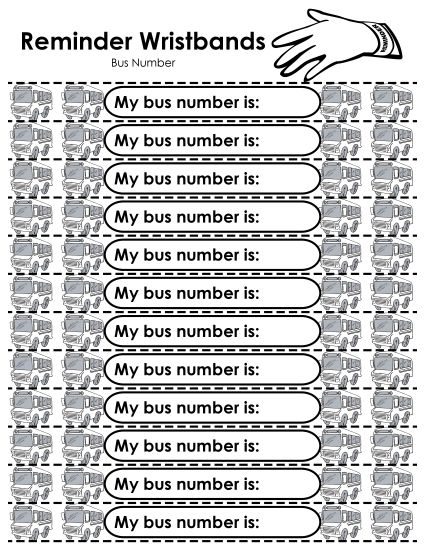 Reminder Wristbands - Reminder Wristbands - Bus Number (Printable PDF Worksheet)
