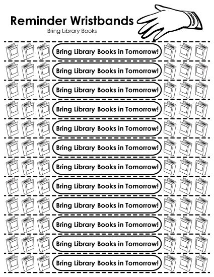 Reminder Wristbands - Reminder Wristbands - Library Books (Printable PDF Worksheet)