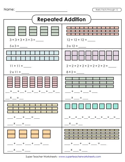 Repeated Addition - Repeated Addition - Boxes (Printable PDF Worksheet)