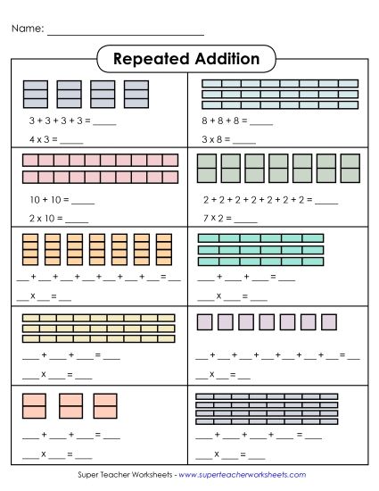 Groups as Repeated Addition - Repeated Addition Boxes (Printable PDF Worksheet)