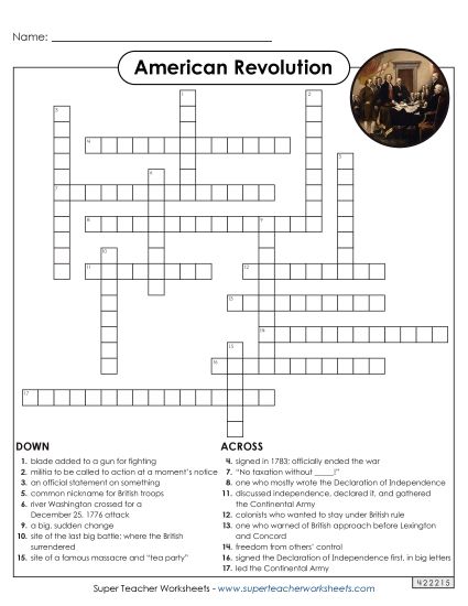 Worksheets and Activities - Revolutionary War Crossword (Printable PDF Worksheet)