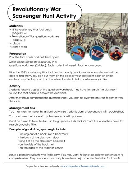 Worksheets and Activities - Revolutionary War Scavenger Hunt (Printable PDF Worksheet)