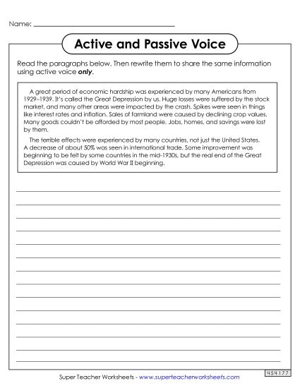 Rewrite Passive Voice as Active Voice - Rewrite Paragraphs (Active to Passive Voice) (Printable PDF Worksheet)