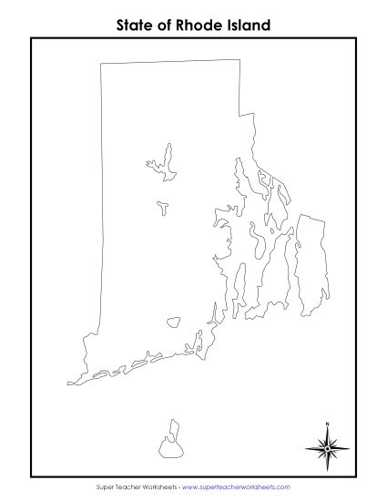 Maps - Rhode Island State Map (No Bordering States) (Printable PDF Worksheet)