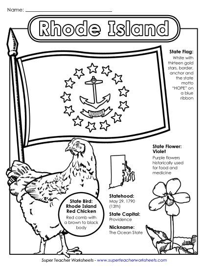Symbols - Rhode Island State Symbols Coloring Page (Printable PDF Worksheet)