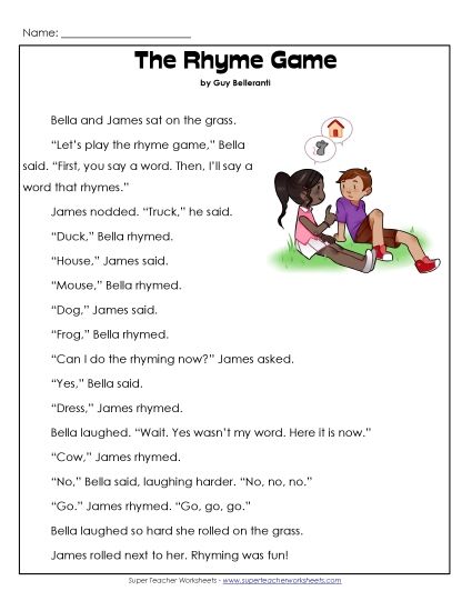 Rhyme Game (Printable PDF Worksheet)