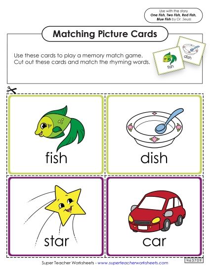 Card Match Game - Rhyme Picture Matching Cards (Printable PDF Worksheet)