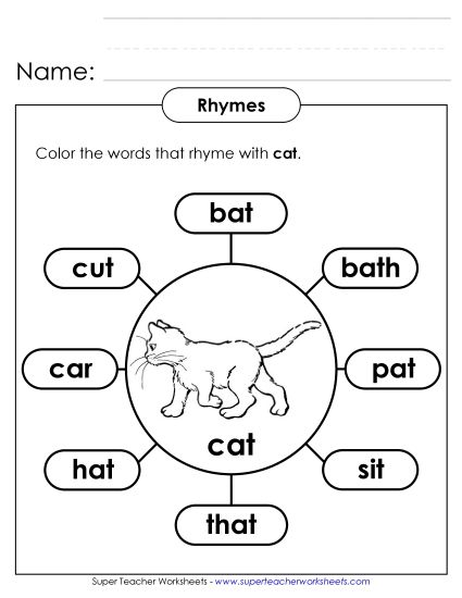 Rhyming Webs (Basic) - Rhymes with Cat (Printable PDF Worksheet)