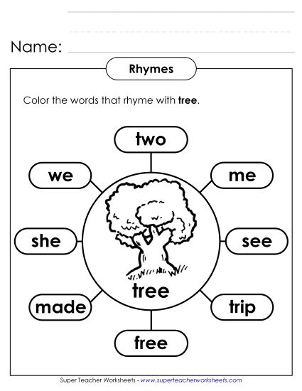 Rhyming Webs (Basic) - Rhymes with Tree (Printable PDF Worksheet)