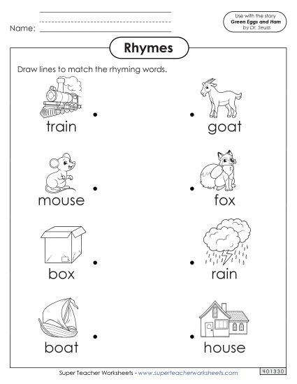 Activities - Rhyming Match (Printable PDF Worksheet)