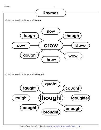 Rhyming - Rhyming Web #2 (Printable PDF Worksheet)