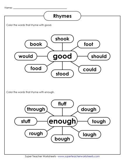 Rhyming Words (Intermediate) - Rhyming Web Activity #1 (Printable PDF Worksheet)