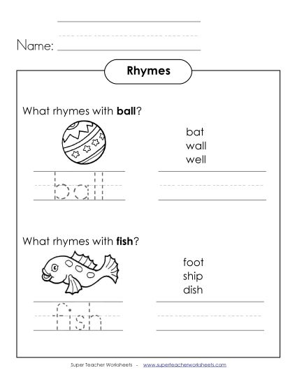Rhyming Words (Basic) - Rhyming Words 1 (Printable PDF Worksheet)