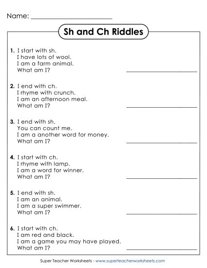 Sh and Ch Mixed - Riddles with Sh and Ch Words (Printable PDF Worksheet)