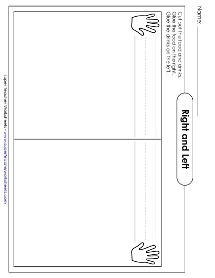 Right and Left Cut-Outs - Right-Left Cut-Outs: Food & Drinks (Printable PDF Worksheet)