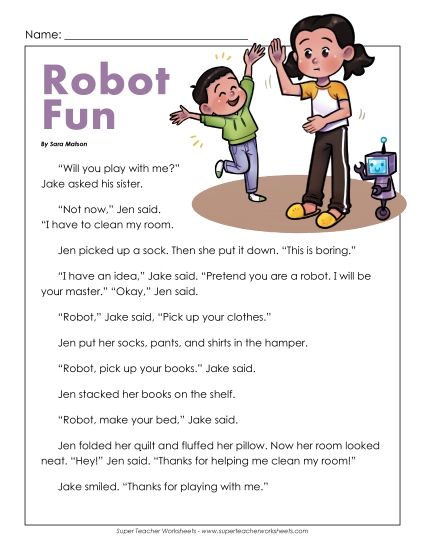 Fiction - Robot Fun (Printable PDF Worksheet)