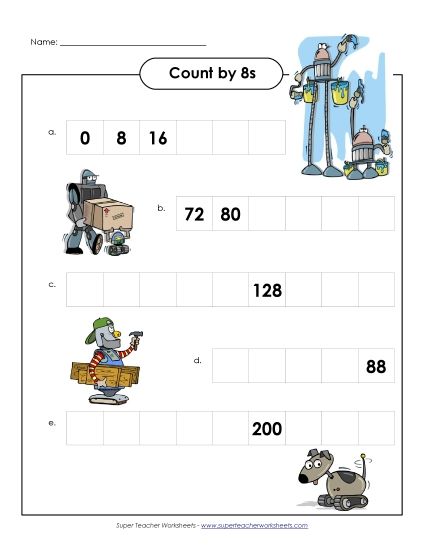 Robots - Count By 8s (Printable PDF Worksheet)