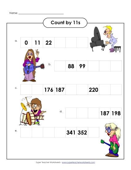 Rock & Roll - Count By 11s (Printable PDF Worksheet)
