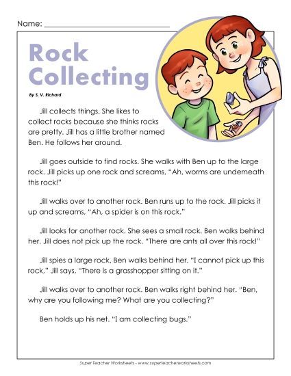 Reading Comprehension - Rock Collecting (Fiction Story) (Printable PDF Worksheet)
