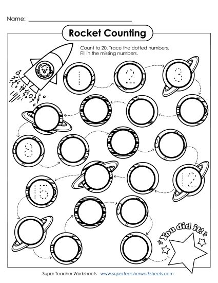 Counting Up to 20 - Rocket Counting (1 - 20) (Printable PDF Worksheet)