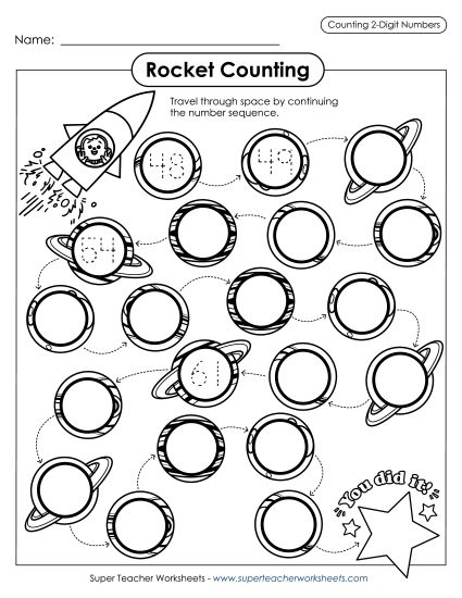 Counting: 2-Digit Numbers - Rocket Counting (2-Digit Numbers) (Printable PDF Worksheet)