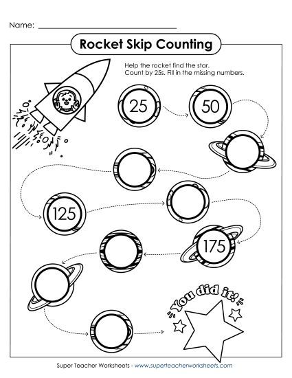 Rocket Skip Counting (By 25s) (Printable PDF Worksheet)