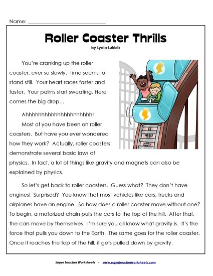 Nonfiction Articles - Roller Coaster Thrills (Printable PDF Worksheet)
