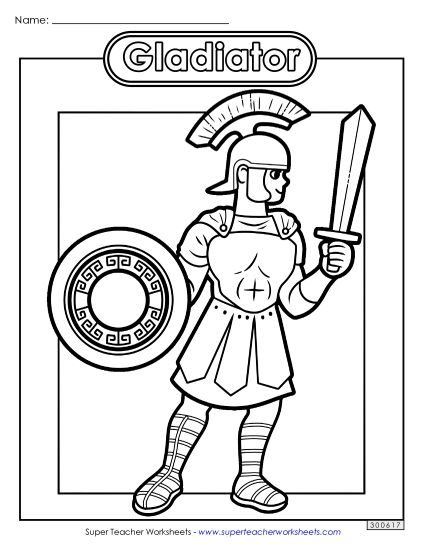 Coloring Pages - Roman Gladiator (Printable PDF Worksheet)