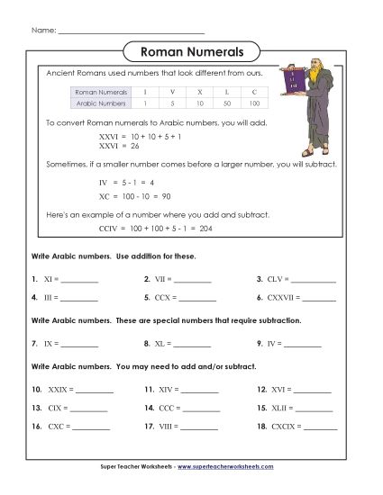 Intermediate (I through C) - Roman Numerals (Intermediate) (Printable PDF Worksheet)