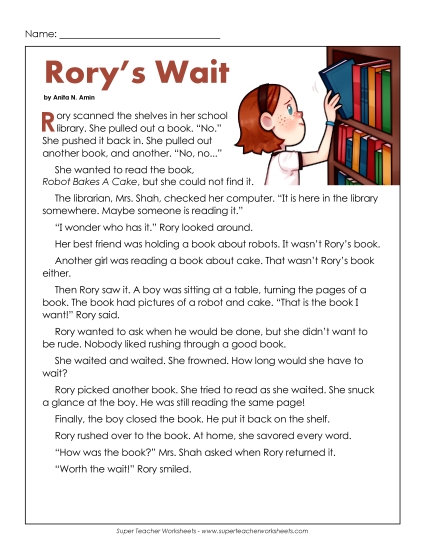Fiction - Rory's Wait (Printable PDF Worksheet)