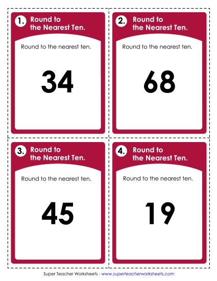 Rounding - Round Two-Digit Numbers to the Nearest Ten (Printable PDF Worksheet)