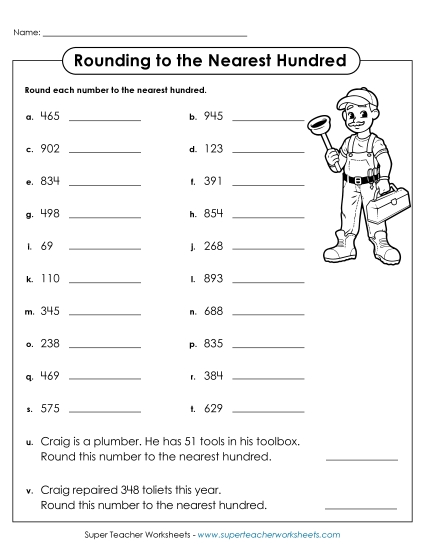 Nearest Hundred (3-Digit Numbers Only) - Rounding Activity: to the Nearest Hundred (Printable PDF Worksheet)