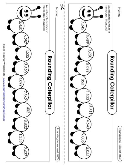 Nearest Thousand - Rounding Caterpillars (Nearest Thousand) (Printable PDF Worksheet)