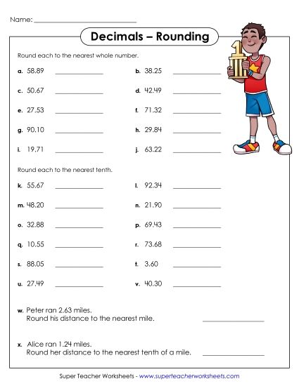 Nearest Tenth, Hundredth, Whole Number (Mixed) - Rounding Decimals (Printable PDF Worksheet)