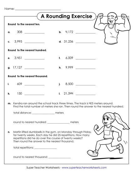 Rounding Ten, Hundred, Thousand (Mixed) - Rounding Exercise (Ten, Hundred, Thousand) (Printable PDF Worksheet)