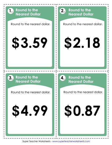 Money - Rounding to Nearest Dollar (Printable PDF Worksheet)