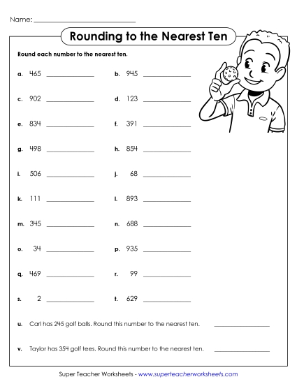 Nearest Ten (2 and 3-Digit Numbers) - Rounding to the Nearest Ten - Worksheet 2 (Printable PDF Worksheet)